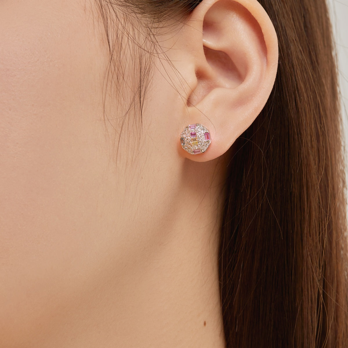 [Perla Lux]Ornate Colorful Octagon Shape Daily Earrings