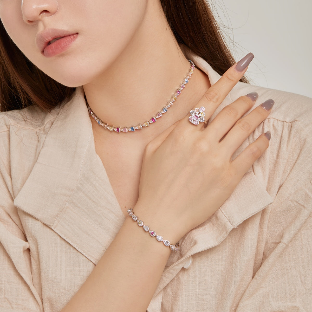 [Perla Lux]Radiant Colorful Rainbow Necklace