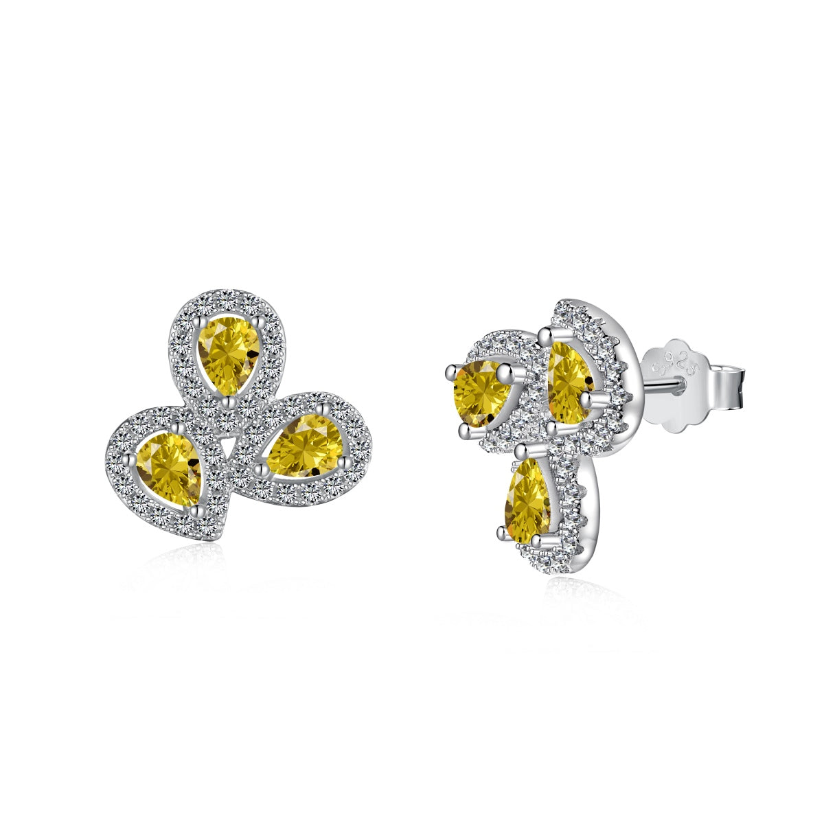 [Perla Lux]Ornate Flower Shape Pear Cut Lover Earrings