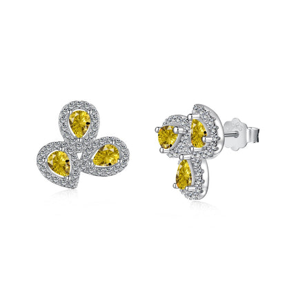[Perla Lux]Ornate Flower Shape Pear Cut Lover Earrings
