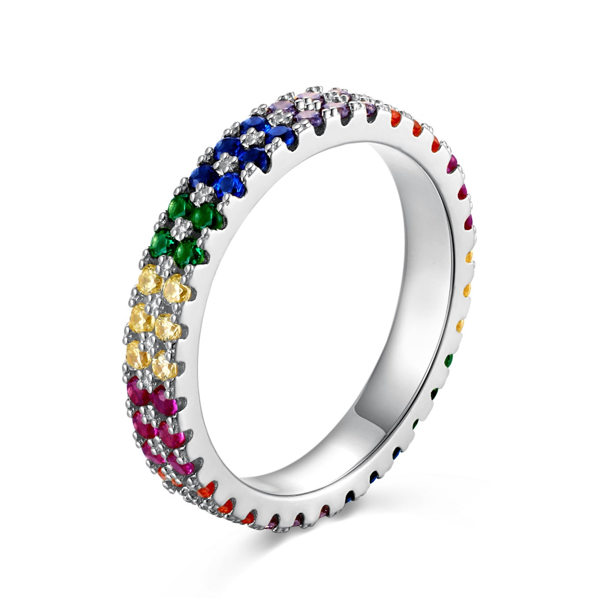 [Perla Lux]Unique Colorful Round Cut Tennis Ring