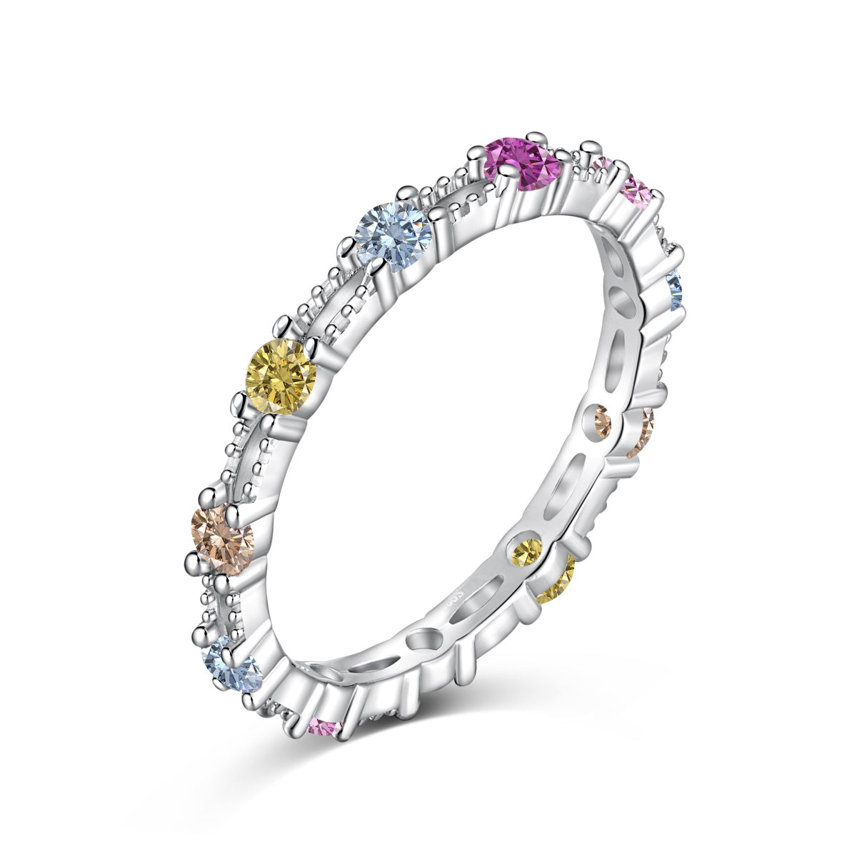 [Perla Lux]Sparkling Colorful Round Cut Tennis Ring