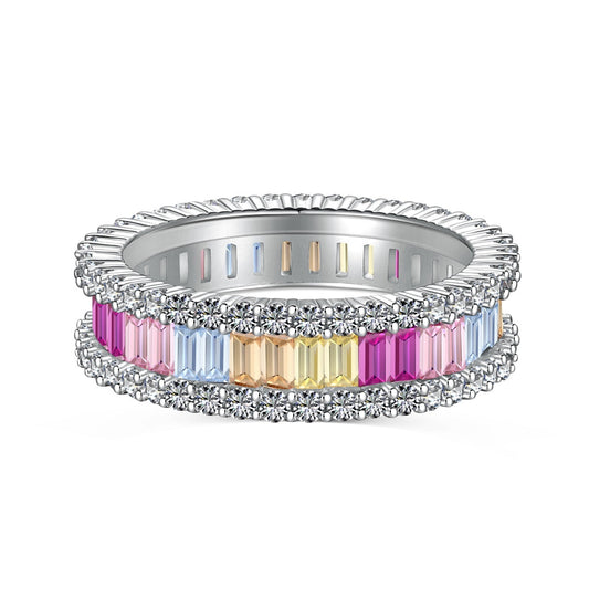 [Perla Lux]Dainty Kaleidoscopic Emerald Cut Daily Ring