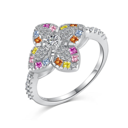 [Perla Lux]Luxurious Colorful Flower Shape Banquet Ring