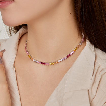 [Perla Lux]Sparkling Colorful Full Heart Tennis Necklace