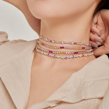 [Perla Lux]Sparkling Colorful Full Heart Tennis Necklace