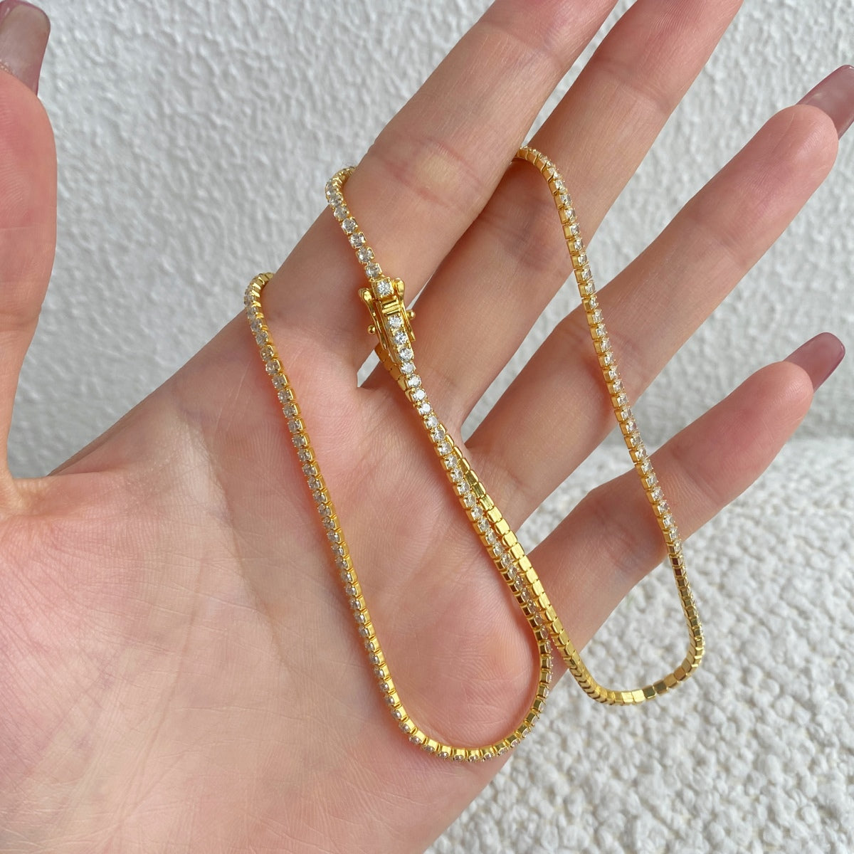[Perla Lux]Delicate Round Shape Tennis Necklace