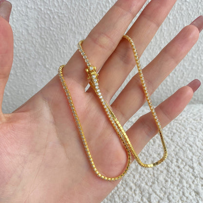 [Perla Lux]Delicate Round Shape Tennis Necklace