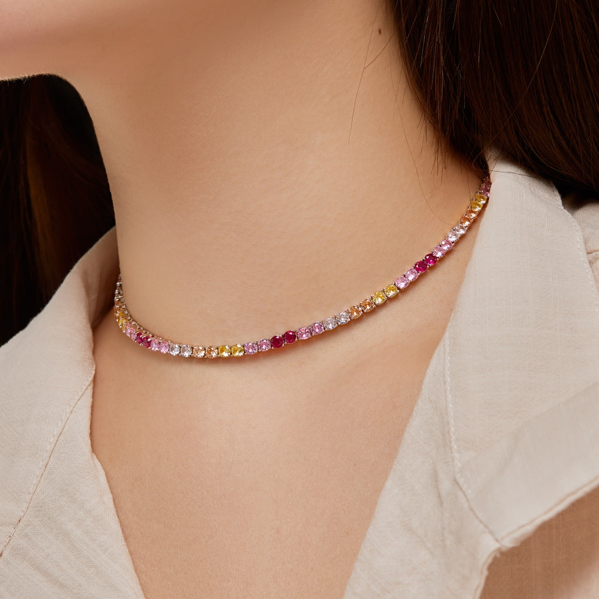 [Perla Lux]Delicate Colorful Tennis Necklace