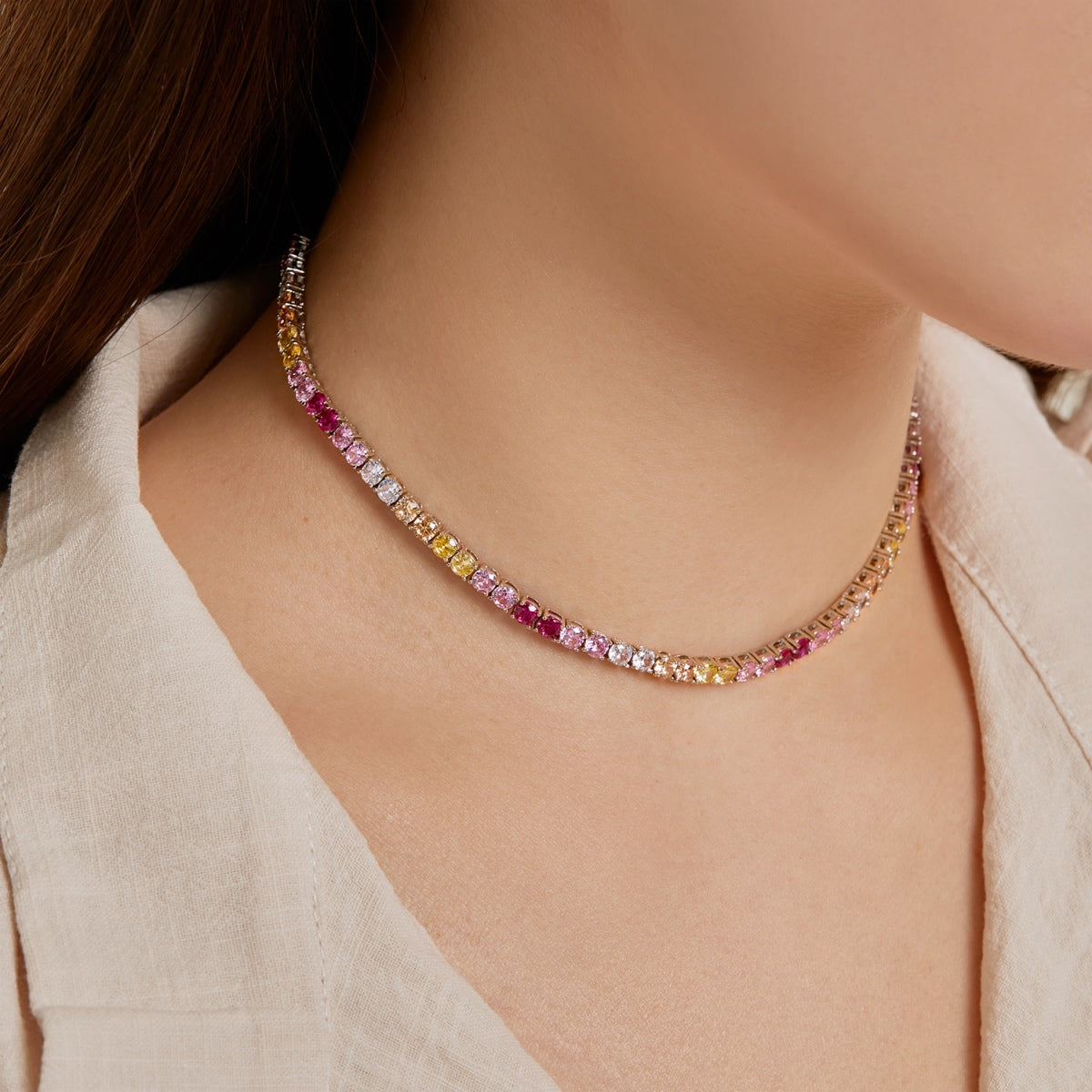 [Perla Lux]Delicate Colorful Tennis Necklace