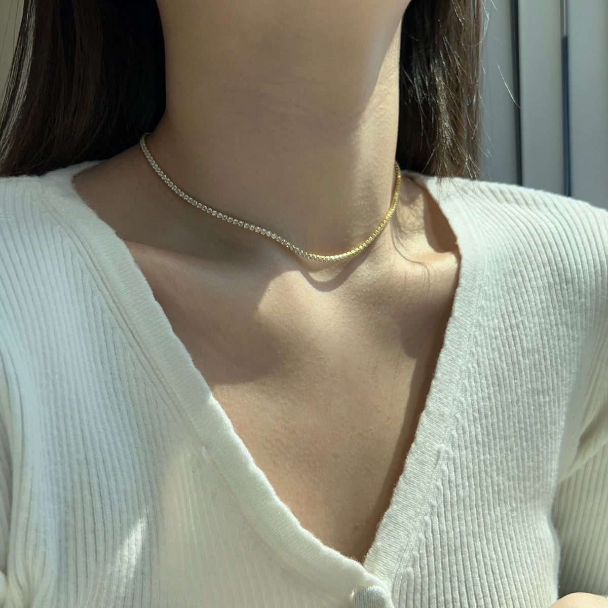 [Perla Lux]Delicate Round Shape Tennis Necklace