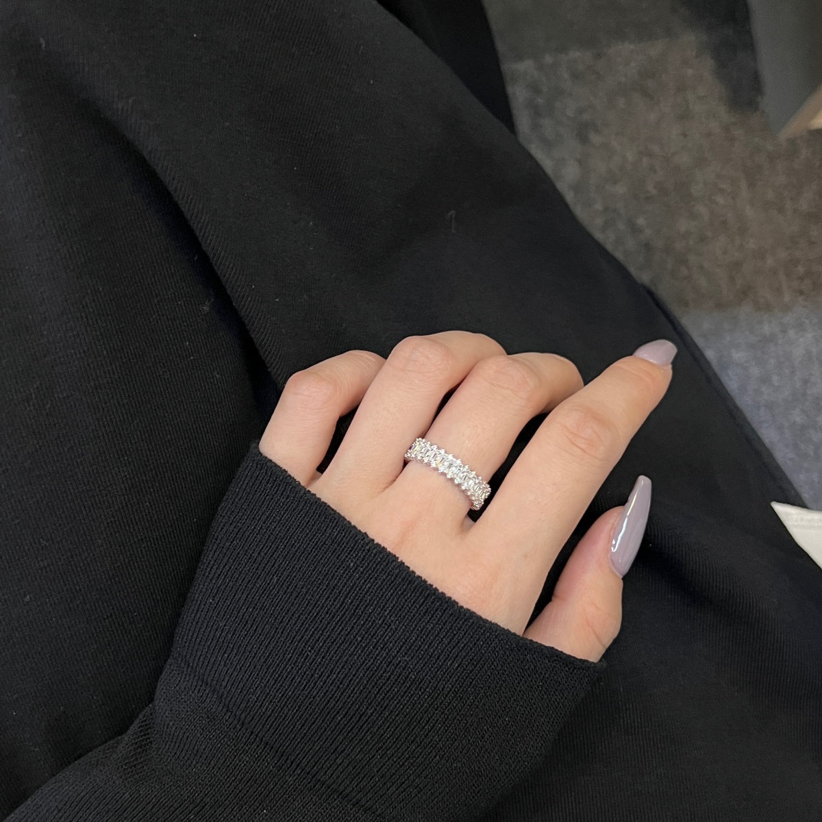[Perla Lux]Splashy Ornate Emerald Cut Cocktail Ring