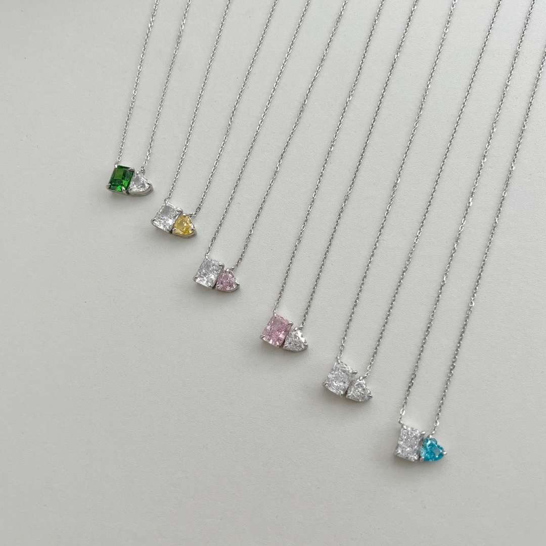 [Perla Lux]Dazzling Square & Heart Shape Necklace