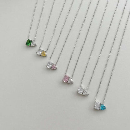 [Perla Lux]Dazzling Square & Heart Shape Necklace