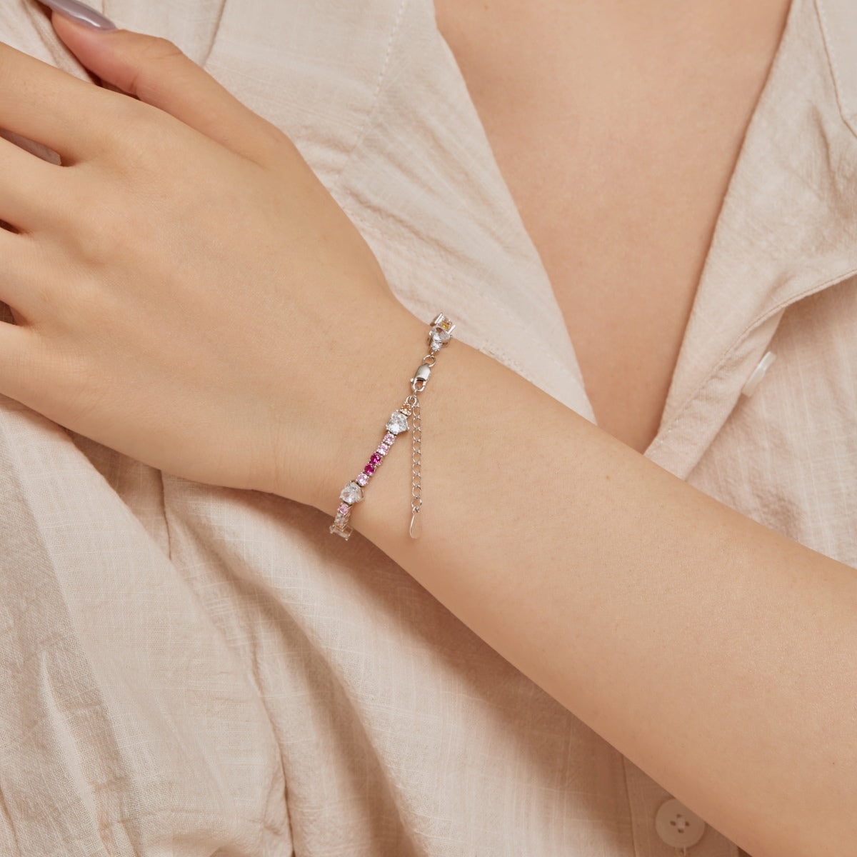 [Perla Lux]Romantic Heart Shape Round Cut Lover Bracelet