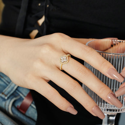 [Perla Lux]Four Leaf Clover Flower Design Ring