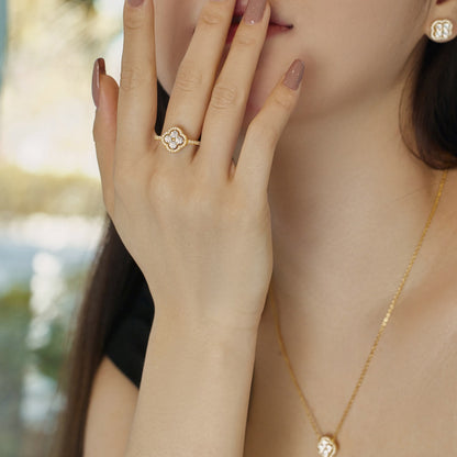 [Perla Lux]Four Leaf Clover Flower Design Ring