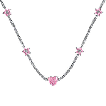 [Perla Lux]Dazzling Pink Heart Flower Necklace