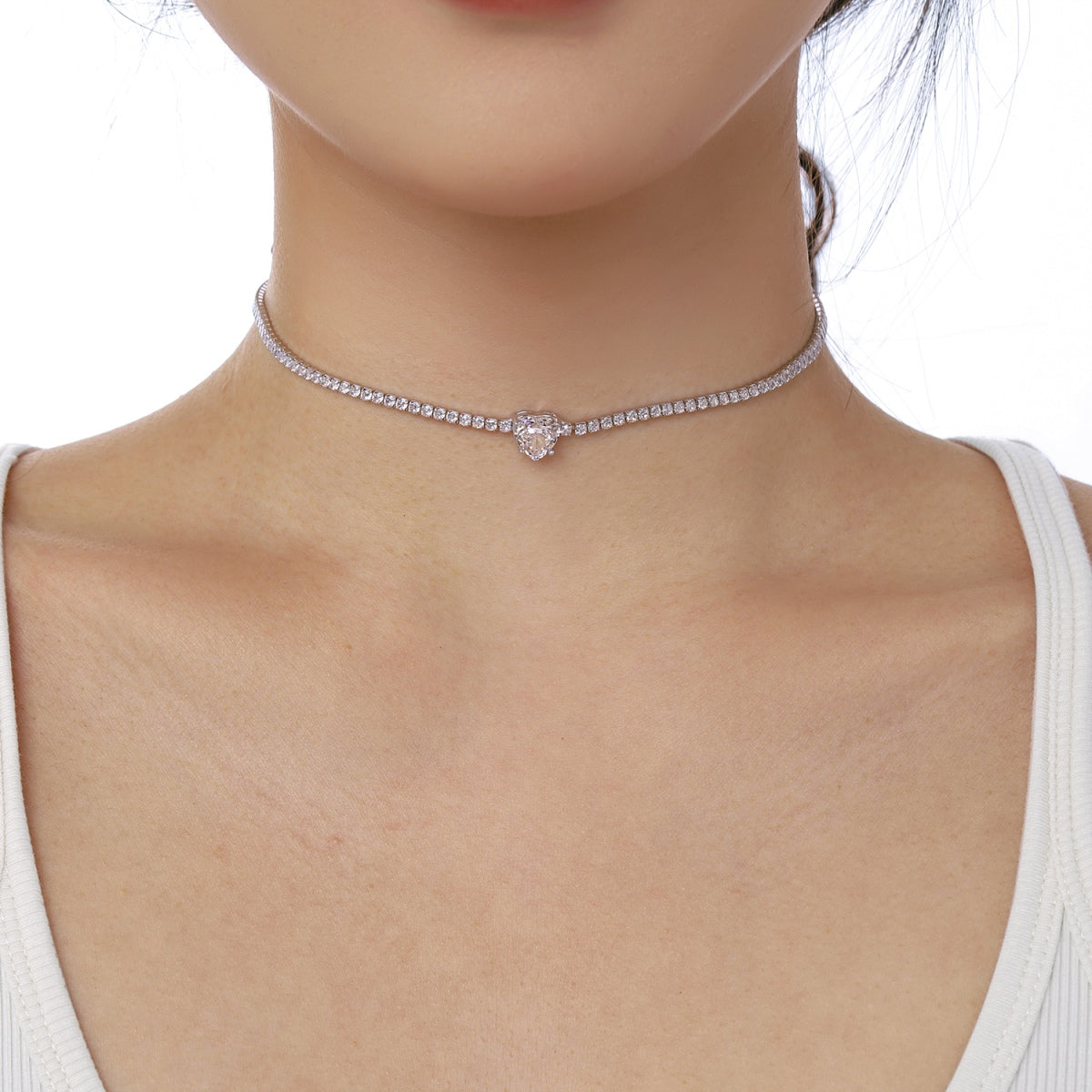 [Perla Lux]2.0 Carat Sparkling Tennis Heart Cut Necklace