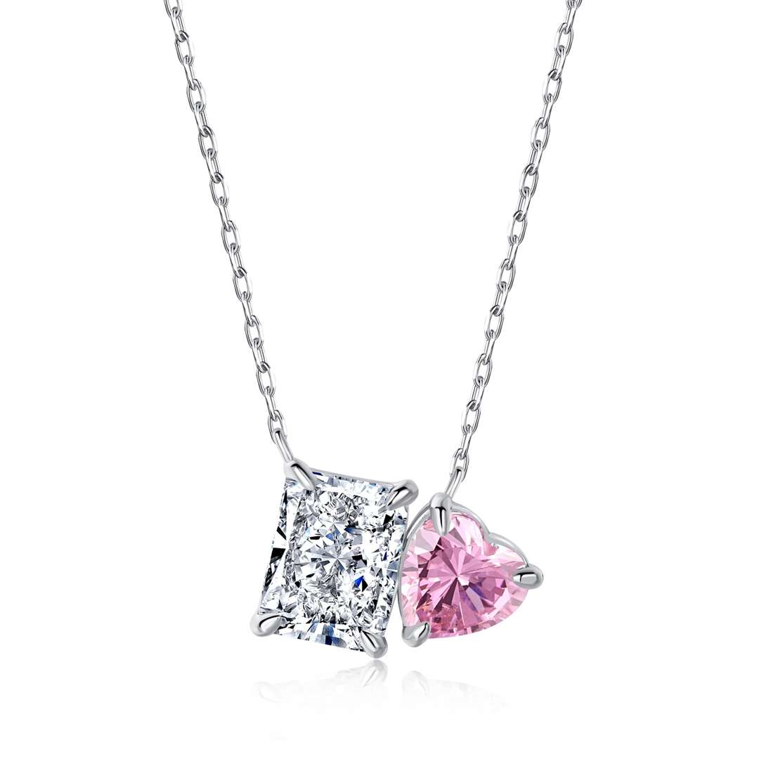 [Perla Lux]Dazzling Square & Heart Shape Necklace