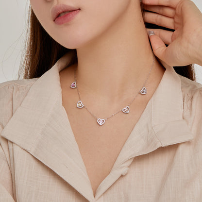 [Perla Lux]Sparkling Five Heart Necklace