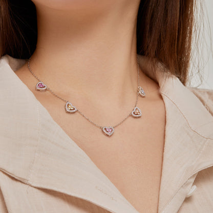 [Perla Lux]Sparkling Five Heart Necklace