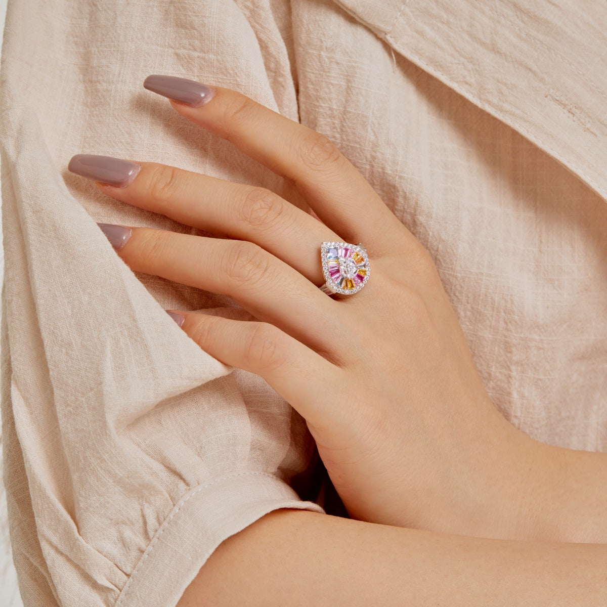 [Perla Lux]Elegant Colorful Water Drop Shape Banquet Ring