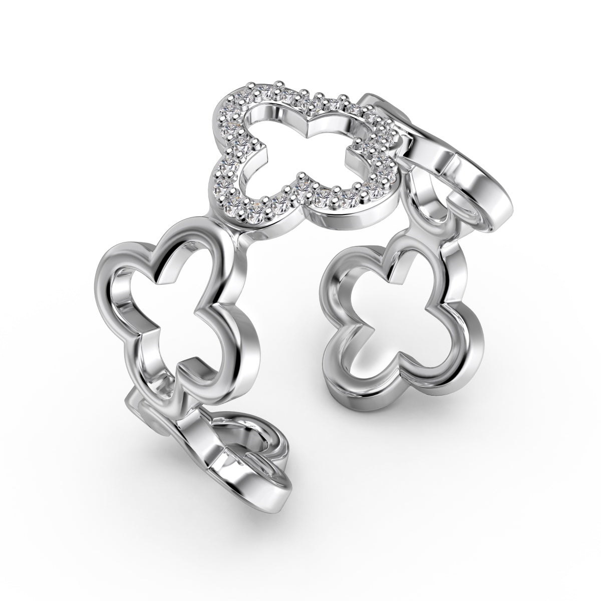[Perla Lux]Hollow Design Four-Leaf Clover Flower Shape Ring