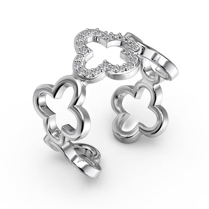 [Perla Lux]Hollow Design Four-Leaf Clover Flower Shape Ring
