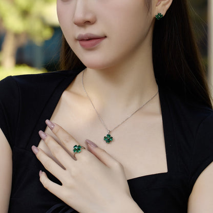[Perla Lux]Heart-shaped Four-Leaf Clover Ball Ring