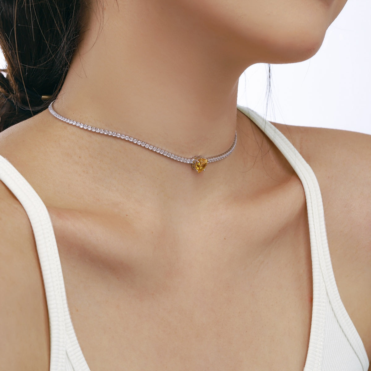 [Perla Lux]2.0 Carat Sparkling Tennis Heart Cut Necklace