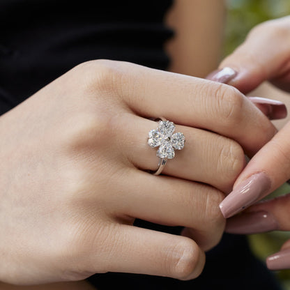 [Perla Lux]Heart-shaped Four-Leaf Clover Ball Ring