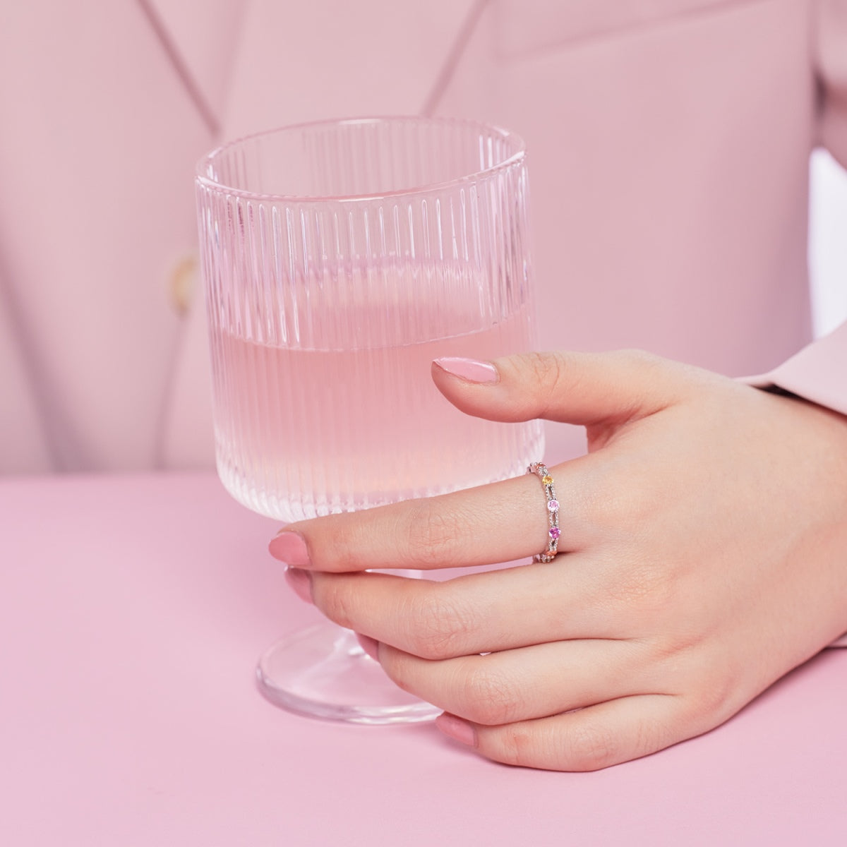 [Perla Lux]Sparkling Colorful Round Cut Tennis Ring