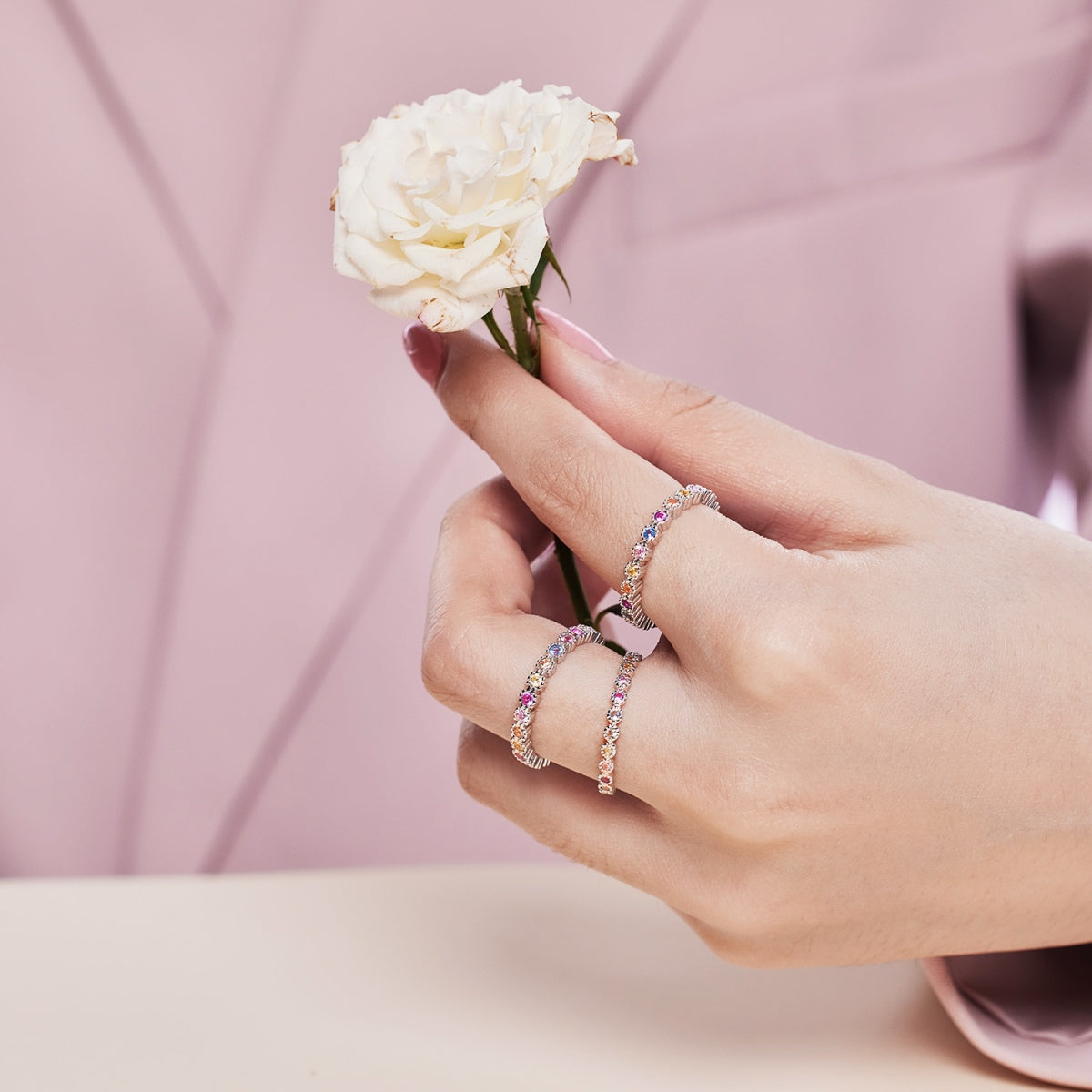 [Perla Lux]Sparkling Colorful Round Cut Tennis Ring