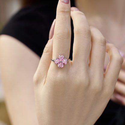 [Perla Lux]Heart-shaped Four-Leaf Clover Ball Ring