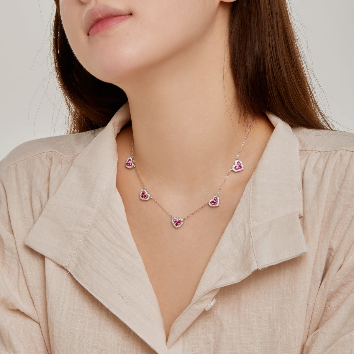 [Perla Lux]Sparkling Five Heart Necklace