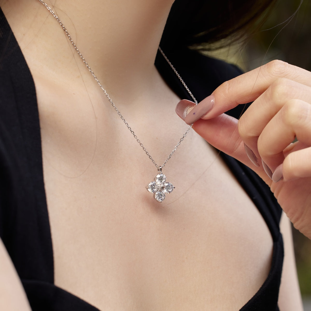 [Perla Lux]Four-Leaf Clover And Eight-Pointed Star Necklace