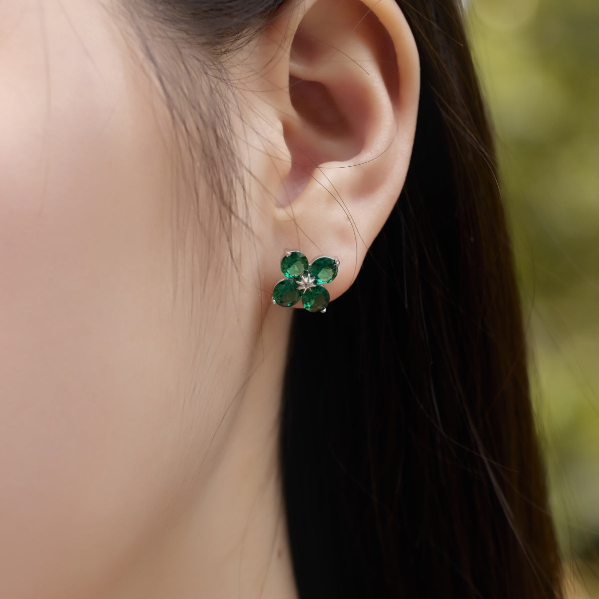 [Perla Lux]Four-Leaf Clover Eight-Pointed Star Earrings