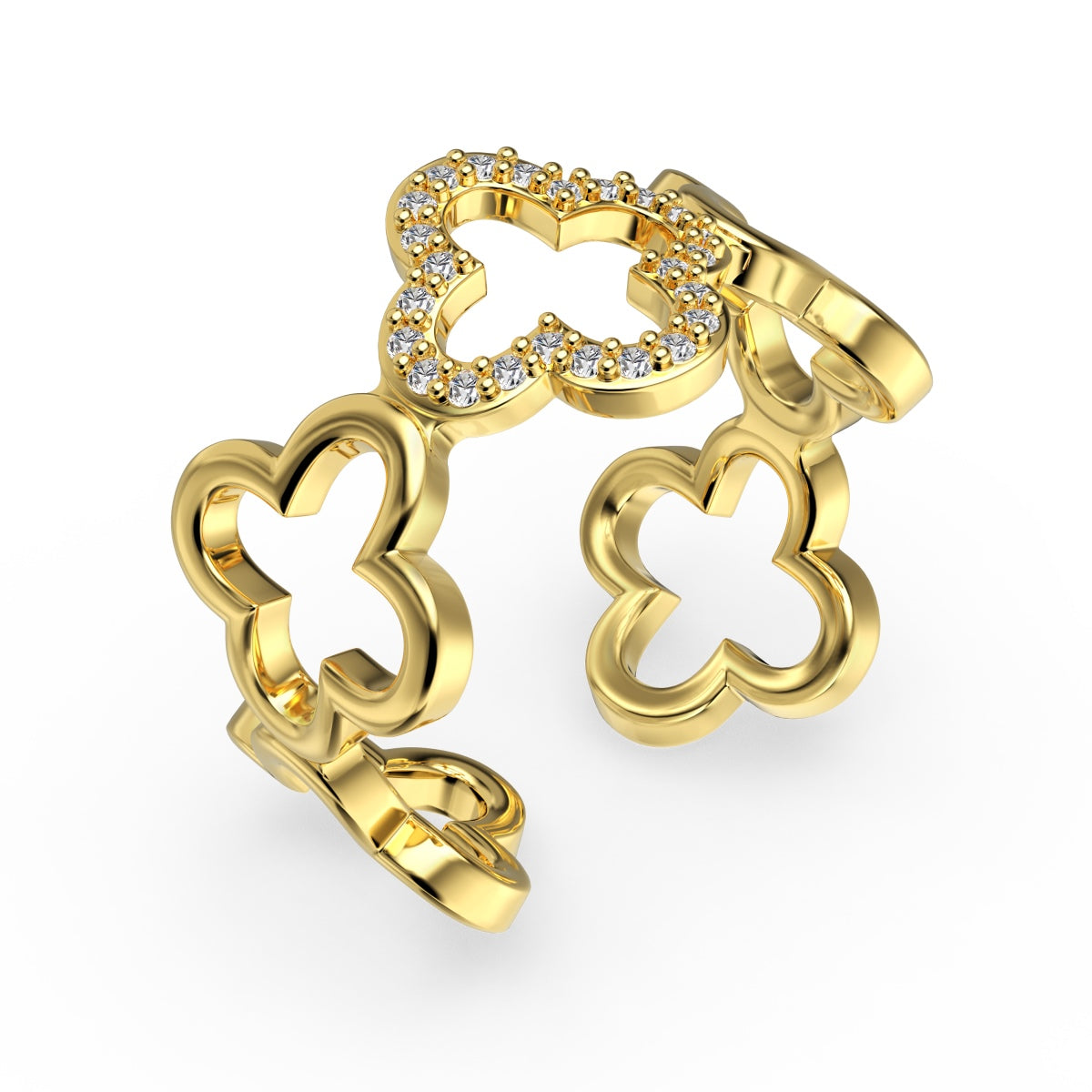 [Perla Lux]Hollow Design Four-Leaf Clover Flower Shape Ring