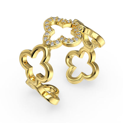 [Perla Lux]Hollow Design Four-Leaf Clover Flower Shape Ring