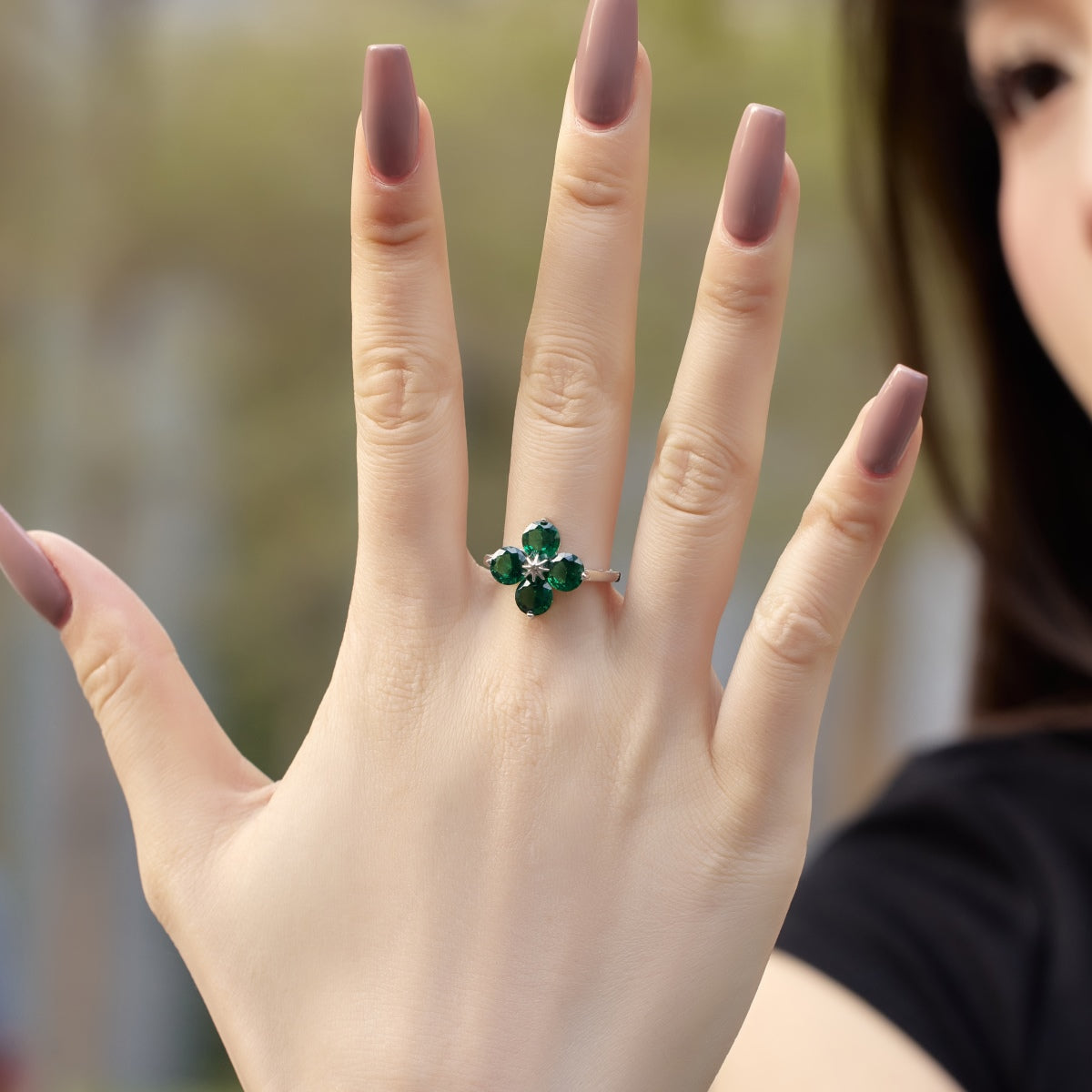 [Perla Lux]Four-Leaf Clover Eight-Pointed Star Ring