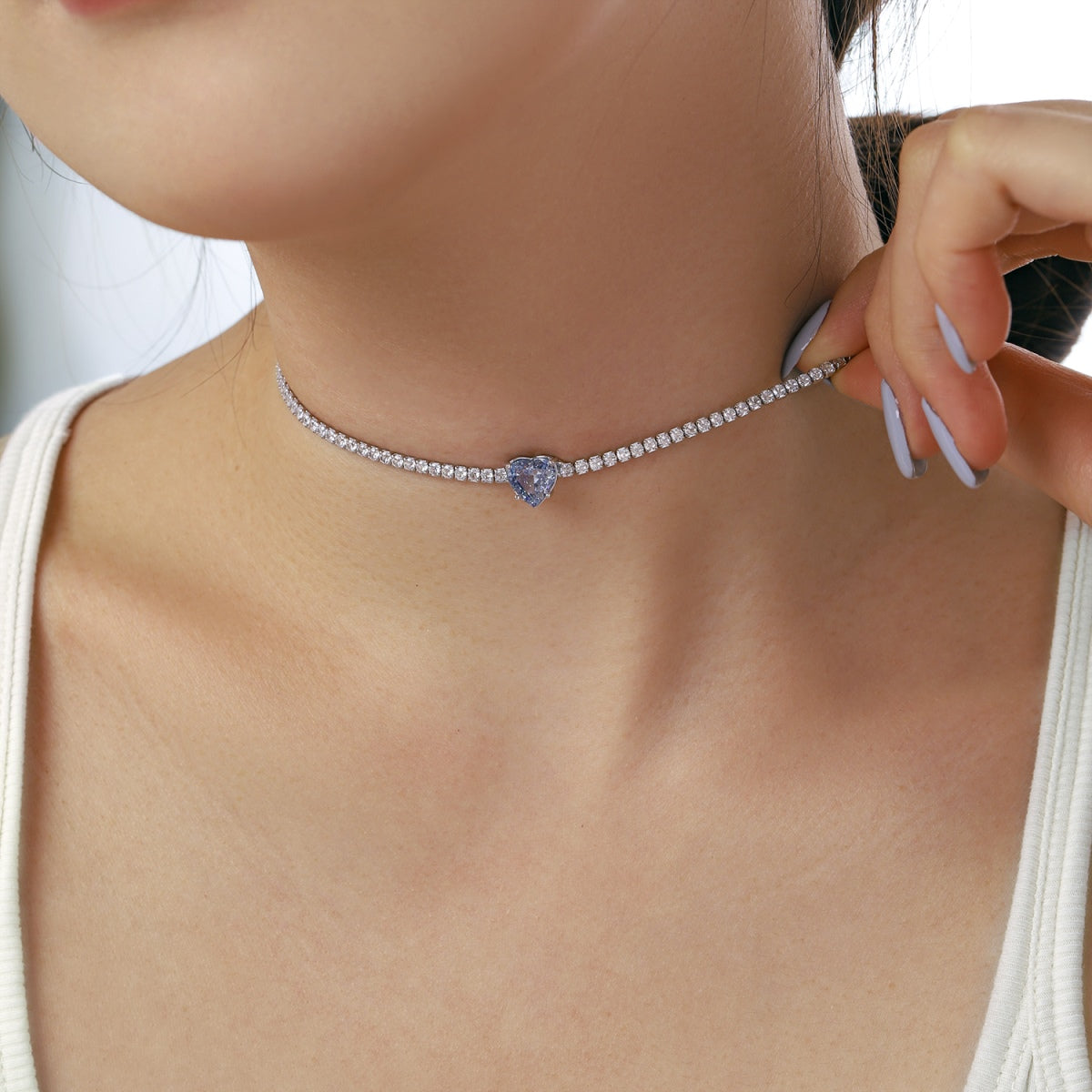 [Perla Lux]2.0 Carat Sparkling Tennis Heart Cut Necklace