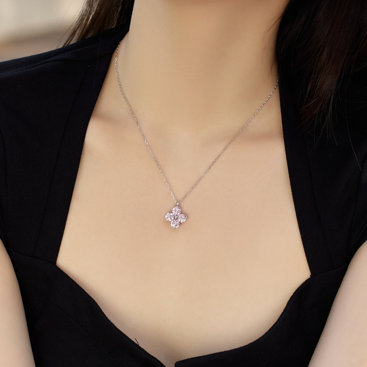 [Perla Lux]Four-Leaf Clover And Eight-Pointed Star Necklace