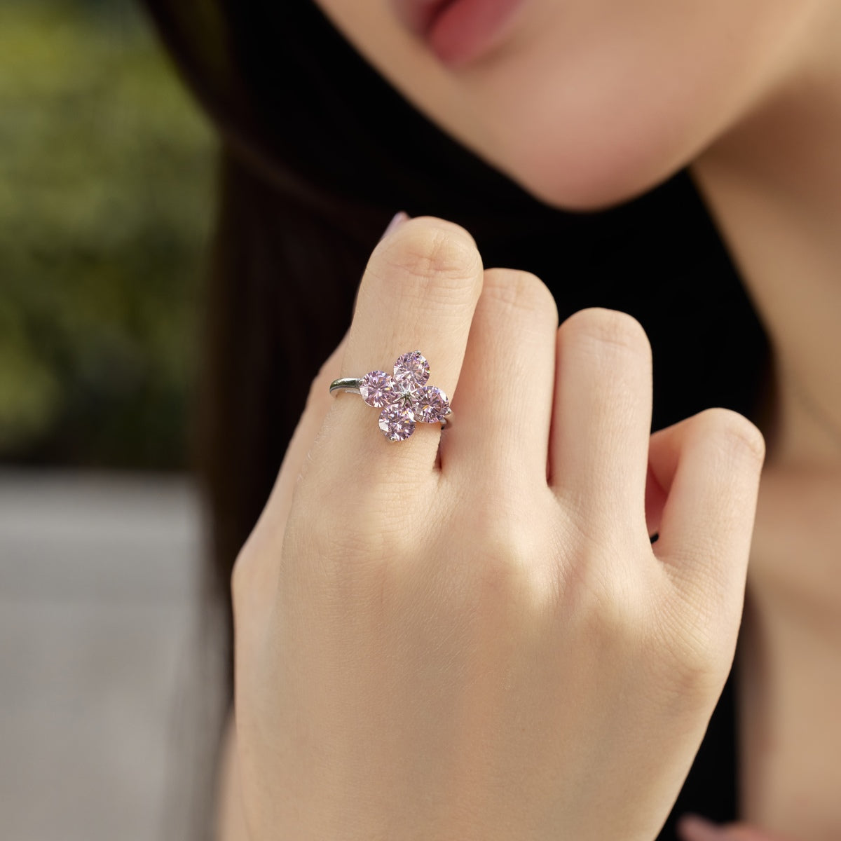 [Perla Lux]Four-Leaf Clover Eight-Pointed Star Ring