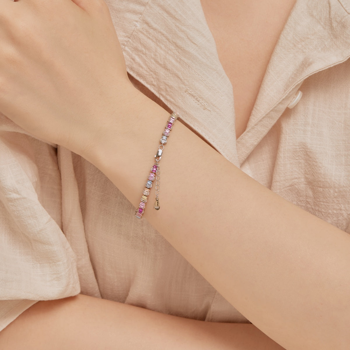 [Perla Lux]Delicate Colorful Emerald Cut Party Bracelet