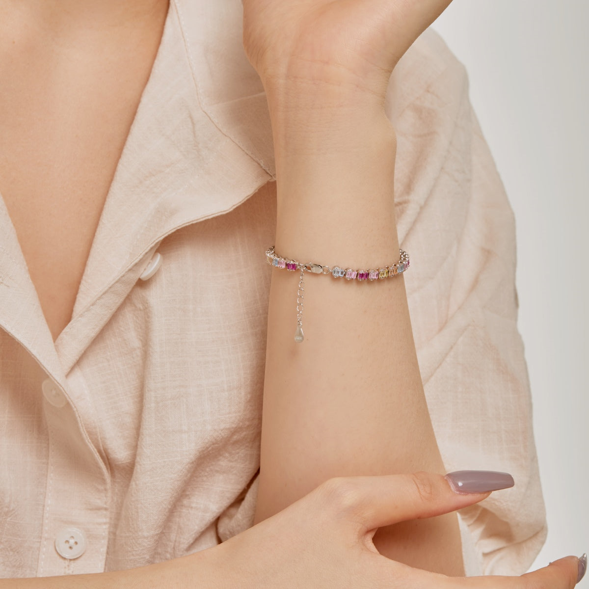 [Perla Lux]Delicate Colorful Emerald Cut Party Bracelet