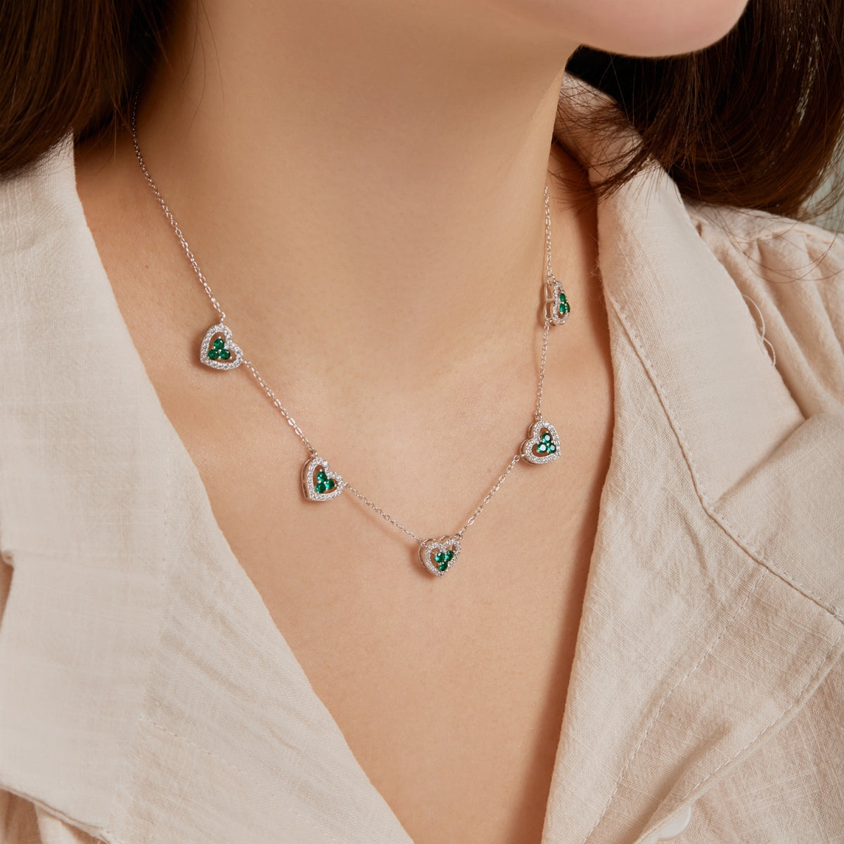 [Perla Lux]Sparkling Five Heart Necklace