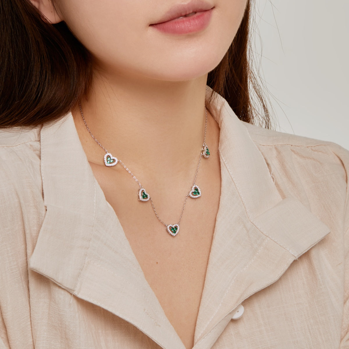 [Perla Lux]Sparkling Five Heart Necklace