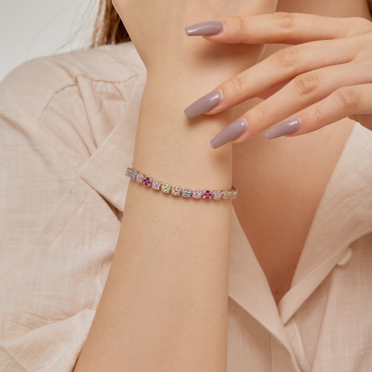 [Perla Lux]Delicate Colorful Emerald Cut Daily Bracelet