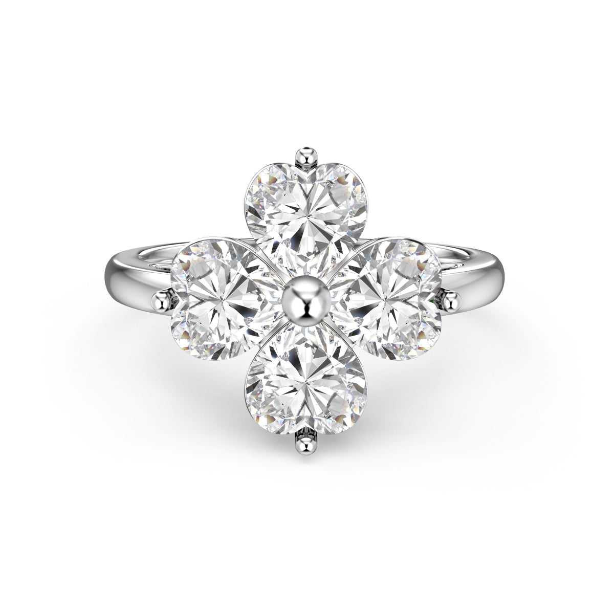 [Perla Lux]Heart-shaped Four-Leaf Clover Ball Ring